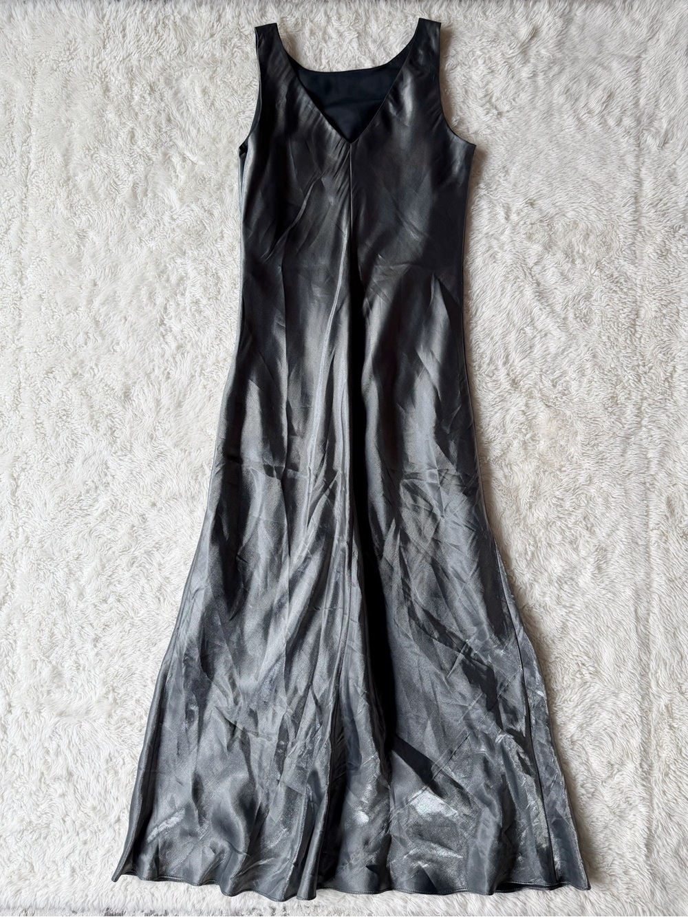 VTG Y2K 90s Scarlet Woman Metallic Grey Satin Sleeveless Maxi Dress US9/10 Chic - Picture 3 of 8